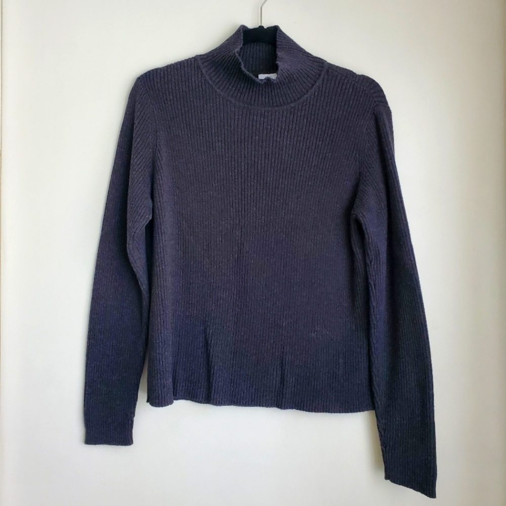 Calvin Klein Ribbed Mock Neck Charcoal Sweater